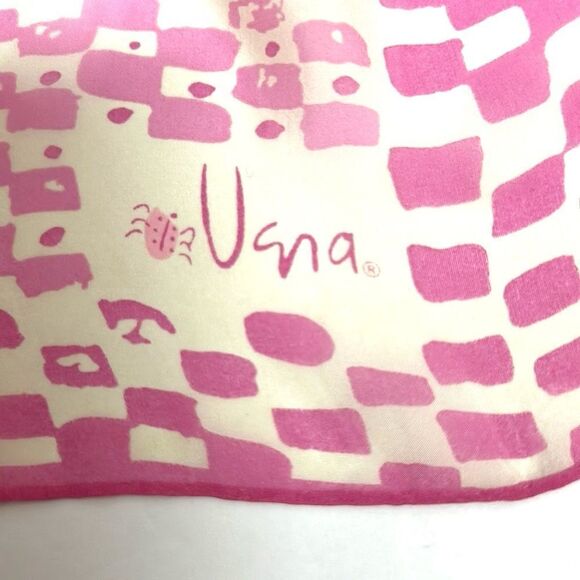 Vera Neumann Large Silk Chiffon Rectangle Scarf Pink Ivory Hand Rolled 27x68” - Picture 9 of 11